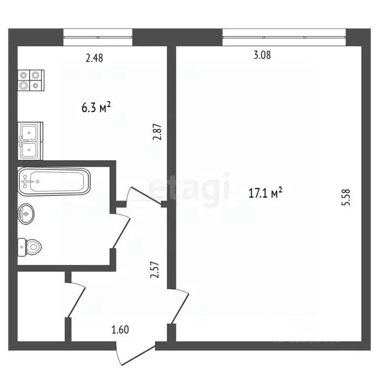 1-к кв. Тюменская область, Тюмень ул. Белинского, 3 (30.1 м) - Фото 1