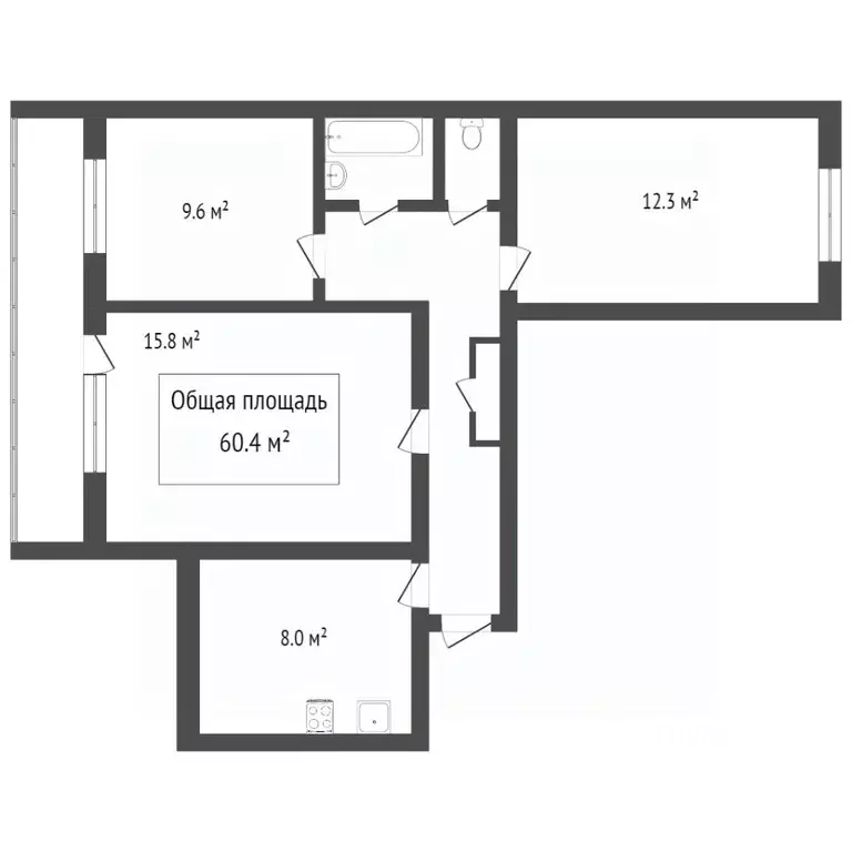 3-к кв. Томская область, Томск ул. Белинского, 35/1 (86.6 м) - Фото 1