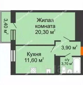 Квартира, 1 комната, 39.5 м - Фото 0