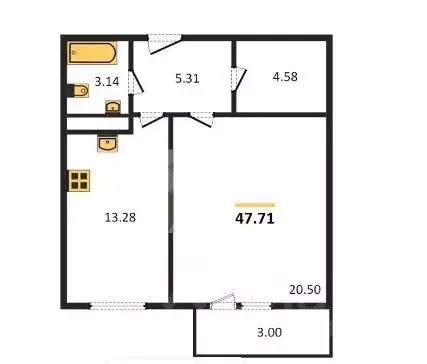 1-к кв. Татарстан, Казань Чистопольская ул., 88 (46.0 м) - Фото 1