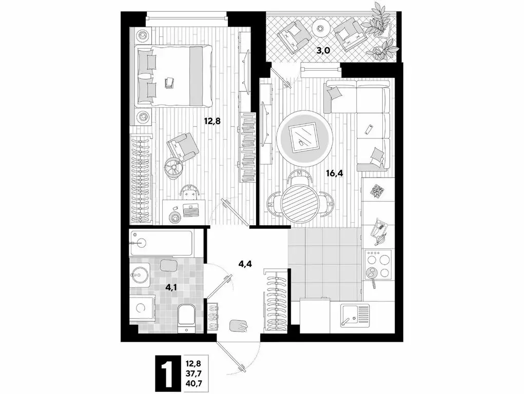 1-комнатная квартира: Краснодар, улица Ивана Беличенко, 95 (40.7 м) - Фото 1