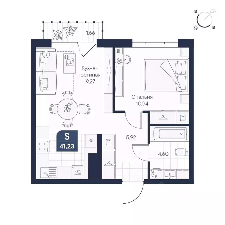 1-к кв. Новгородская область, Великий Новгород Медь кв-л,  (41.23 м) - Фото 1