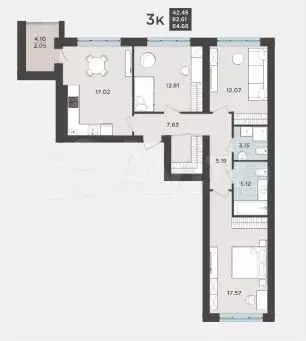 3-к. квартира, 84,7 м, 2/9 эт. - Фото 1