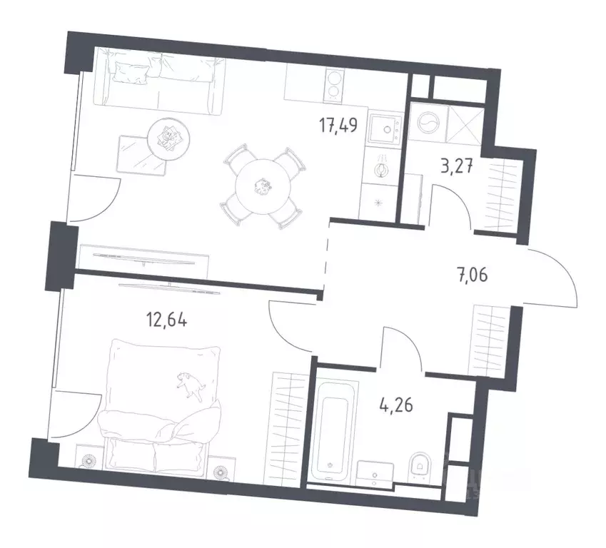 1-к кв. Москва Квартал на воде жилой комплекс, к5 (44.72 м) - Фото 1