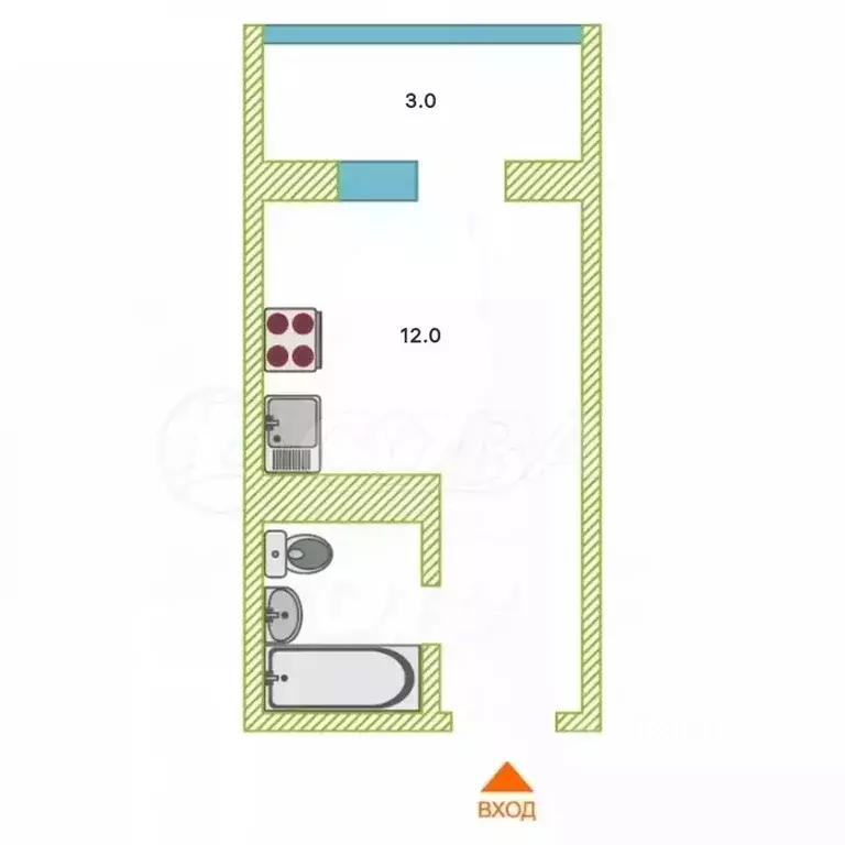 Студия Тюменская область, Тюмень ул. Новоселов, 115 (15.8 м) - Фото 2