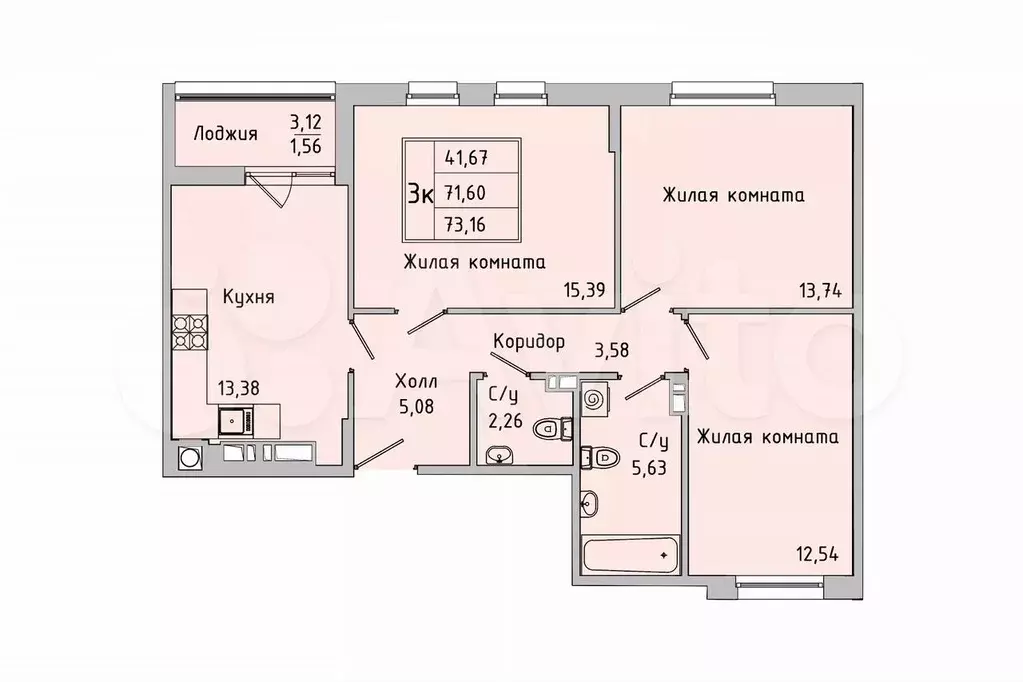 3-к. квартира, 73,2 м, 8/10 эт. - Фото 1