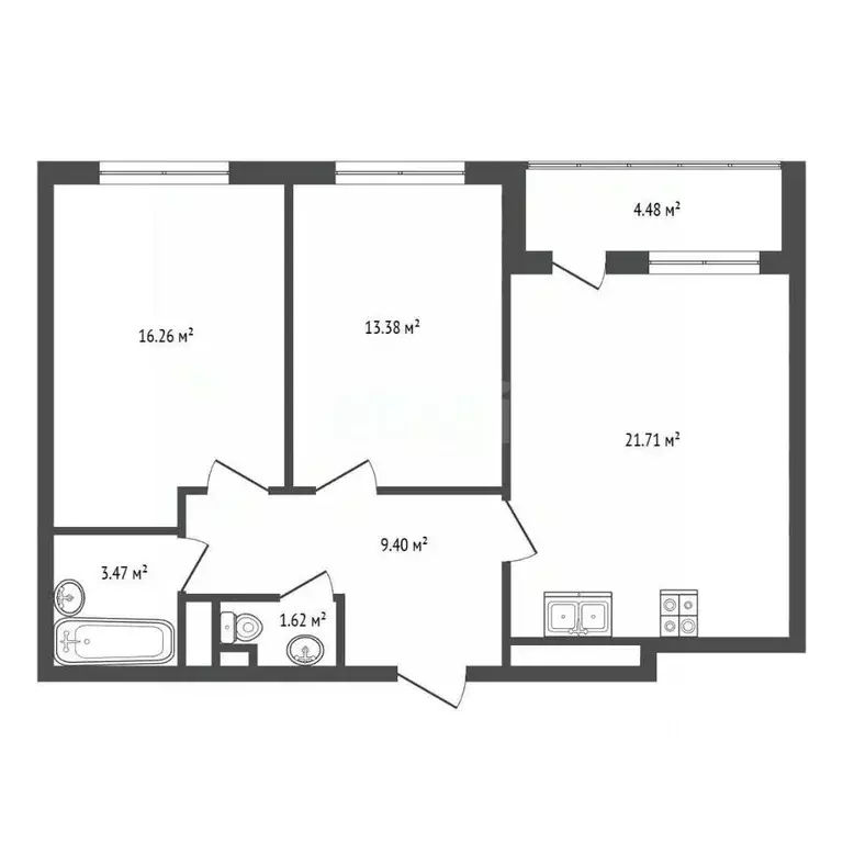 2-к кв. Санкт-Петербург Кубинская ул., 76к1 (64.7 м) - Фото 1