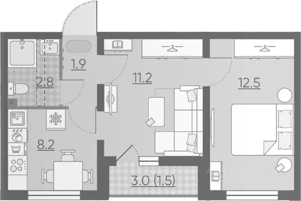 2-к кв. Санкт-Петербург ул. Чарушинская, 26к1 (39.0 м) - Фото 1