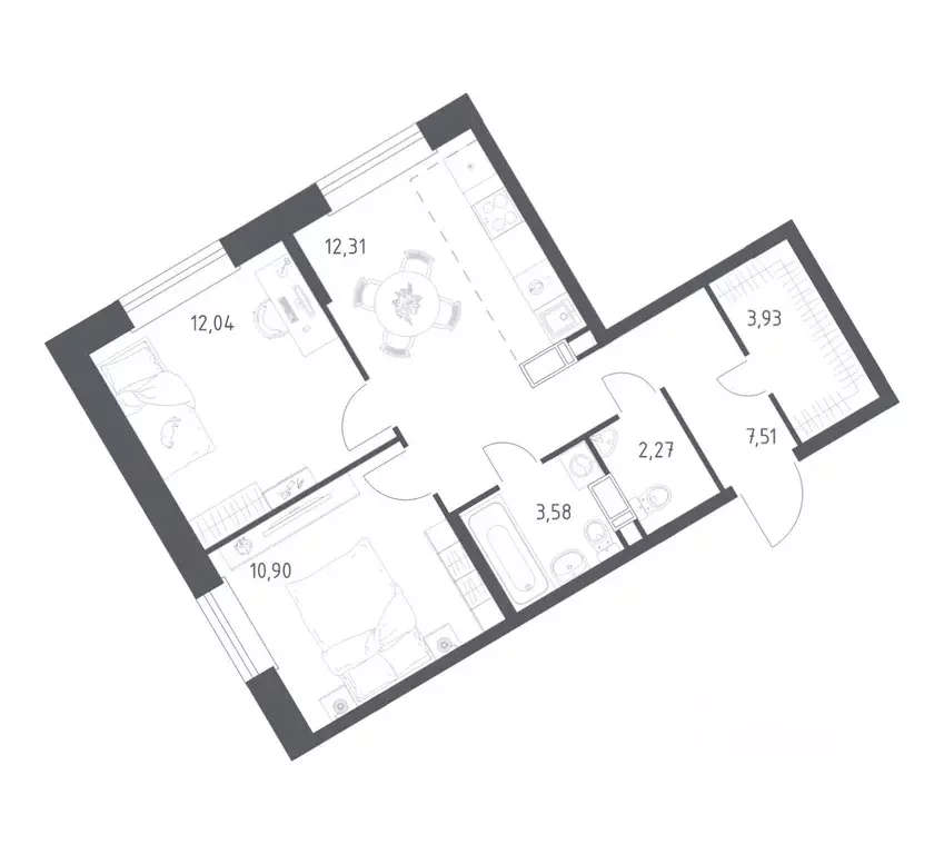 2-к кв. Москва д. Столбово, Эко Бунино жилой комплекс (52.54 м) - Фото 1