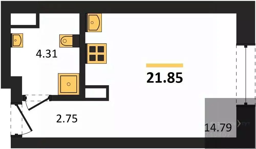 Студия Воронежская область, Воронеж Транспортная ул., 58 (21.85 м) - Фото 1