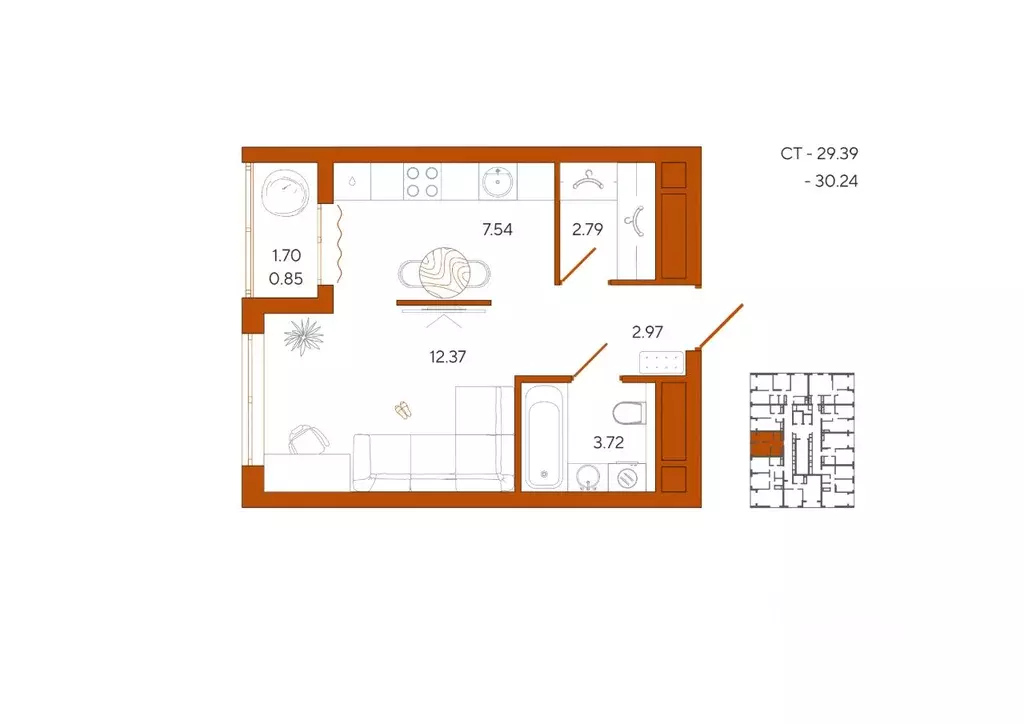 1-к кв. Пензенская область, Пенза Терра жилой комплекс (30.24 м) - Фото 1