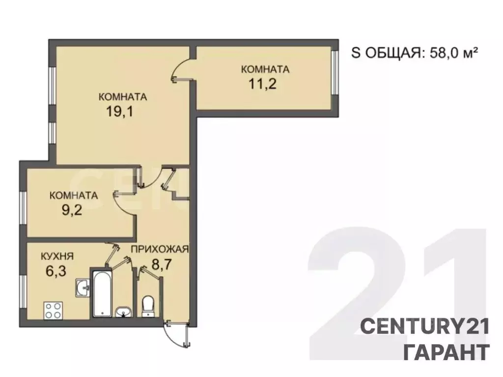 3-к кв. Санкт-Петербург Камышовая ул., 12К1 (58.1 м) - Фото 2