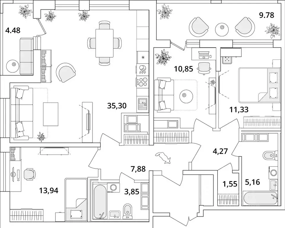 3-к кв. Санкт-Петербург Кубинская ул., 82к3с1 (102.4 м) - Фото 0