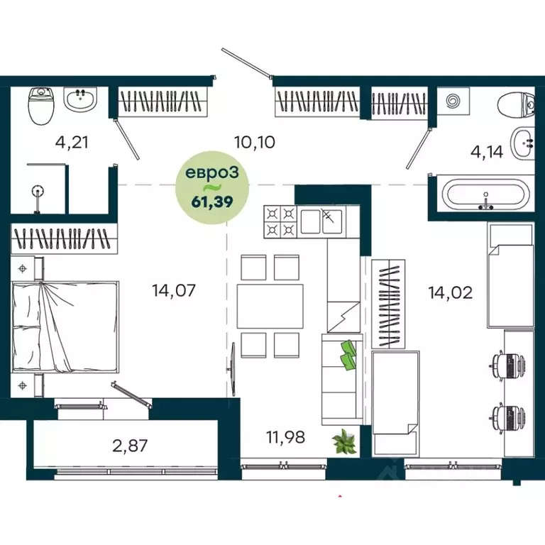 2-к кв. Иркутская область, Иркутск ул. Безбокова, 7А (61.39 м) - Фото 1