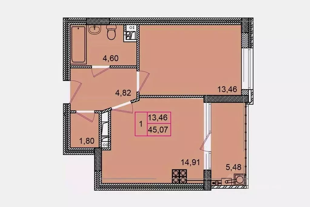 1-к кв. Курская область, Курск ул. Халтурина, 6А (45.07 м) - Фото 1