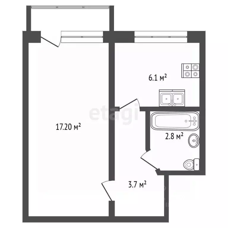 1-к кв. Севастополь ул. Хрусталева, 11 (29.8 м) - Фото 2
