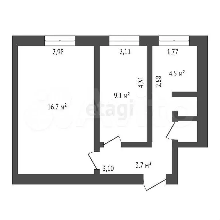 2-к. квартира, 36,7 м, 1/4 эт. - Фото 0