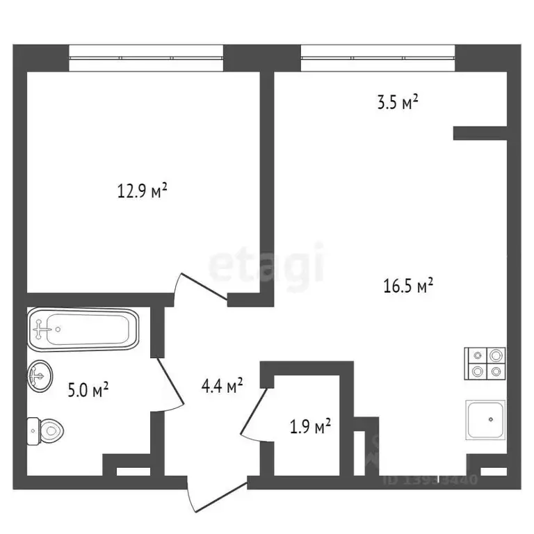 1-к кв. Тюменская область, Тюмень ул. Евгения Войнова, 3 (44.2 м) - Фото 1