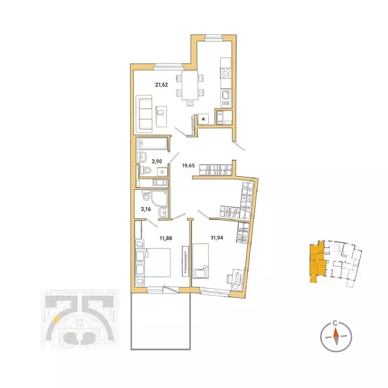 2-комнатная квартира: Санкт-Петербург, набережная реки Каменки, 11к1 ... - Фото 1