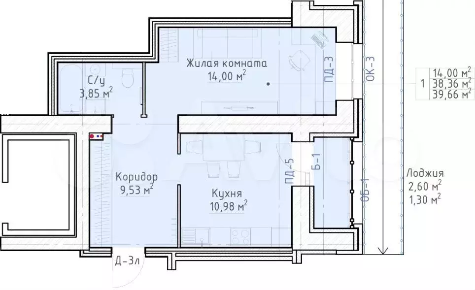 2-к. квартира, 39,7 м, 1/1 эт. - Фото 0