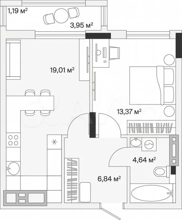 1-к. квартира, 45,1м, 5/7эт. - Фото 0