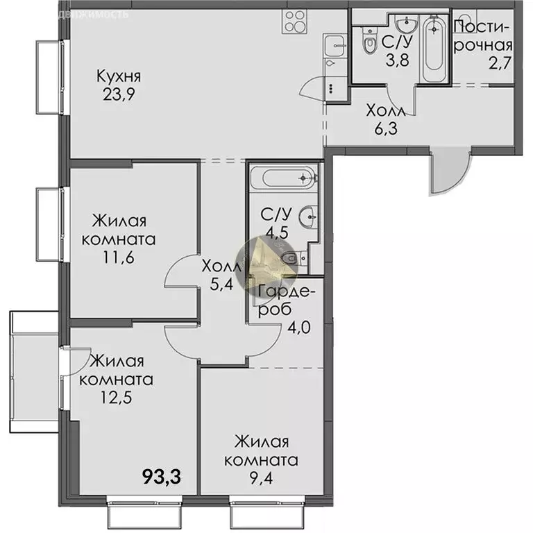 3-комнатная квартира: Санкт-Петербург, Лиговский проспект, 244 (93.3 ... - Фото 1