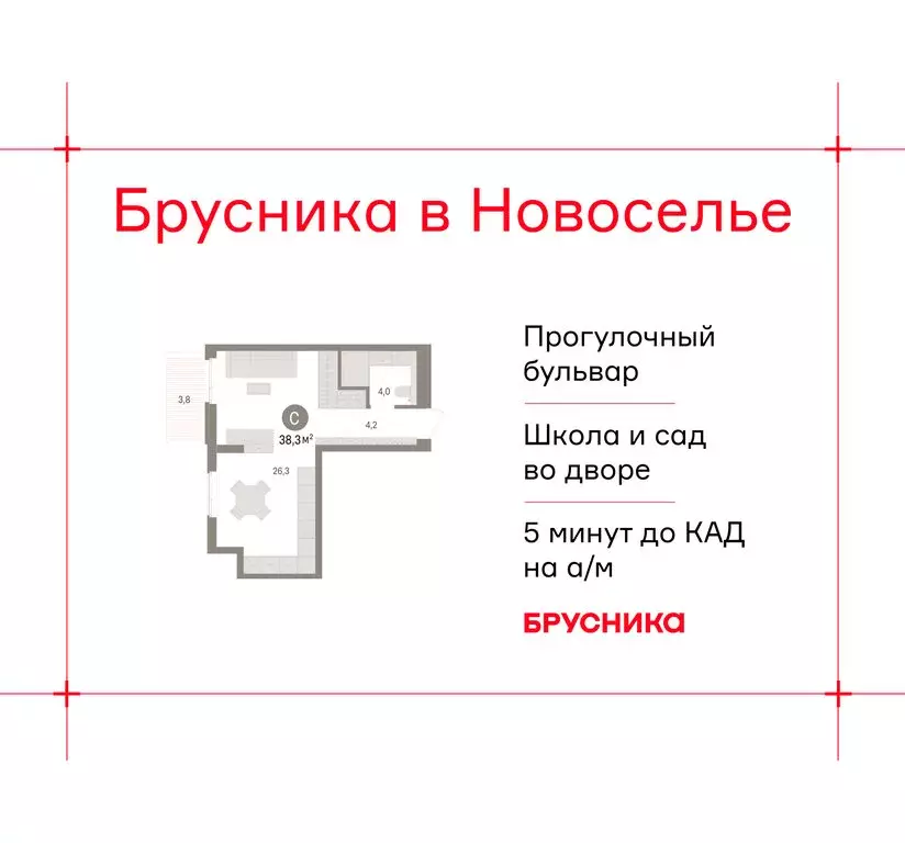 Квартира-студия: городской посёлок Новоселье, ЖК Брусника (38.32 м) - Фото 1