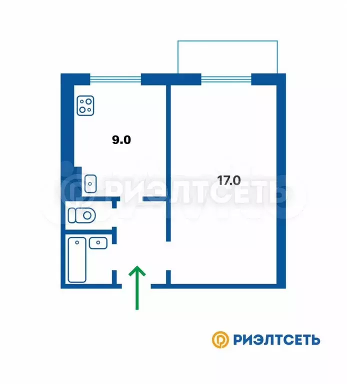 1-к. квартира, 32,3 м, 5/9 эт. - Фото 0