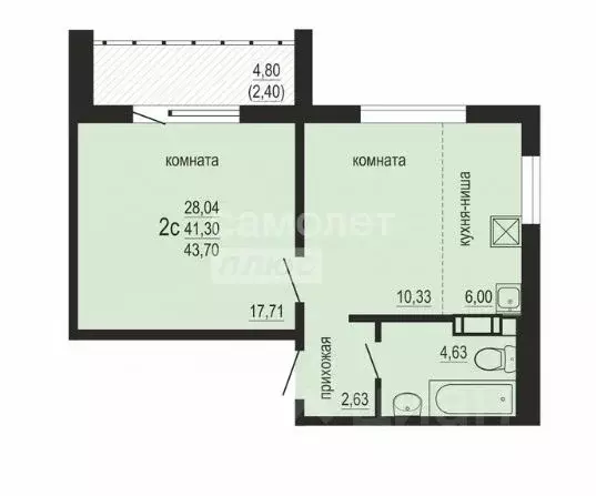 1-к кв. Челябинская область, Челябинский городской округ, пос. ... - Фото 2