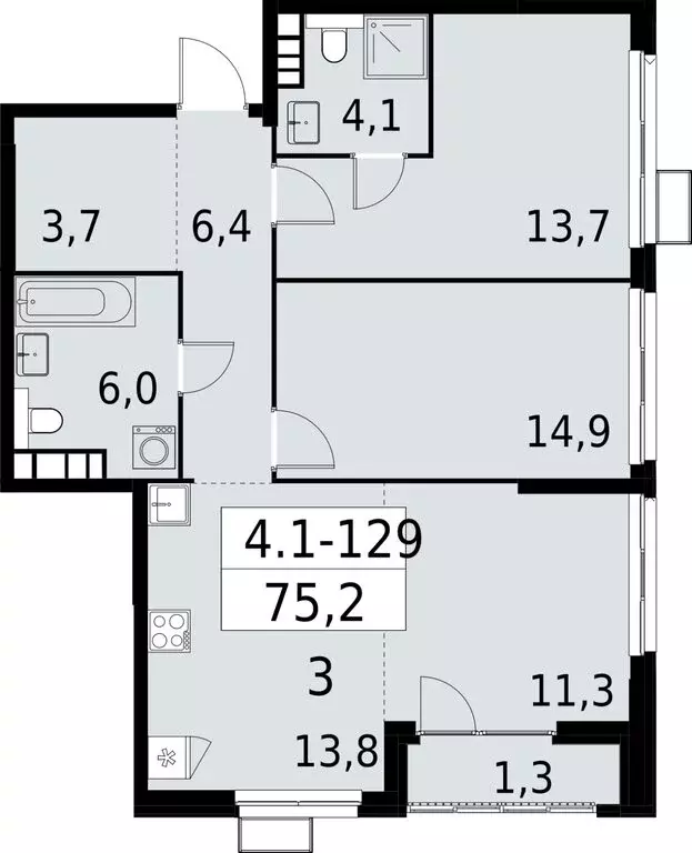 3-комнатная квартира: Москва, Бартеневская улица, 16 (75.2 м) - Фото 0