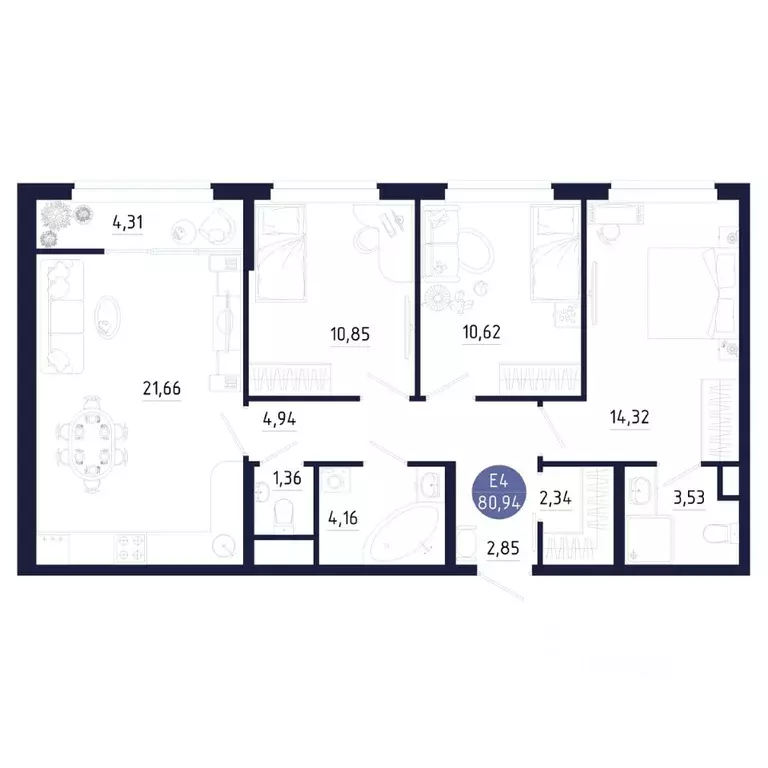 3-к кв. Тульская область, Тула ул. Щегловская засека, 2 (80.94 м) - Фото 0