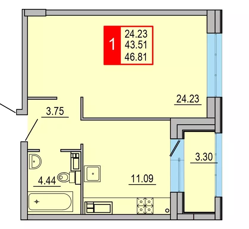 1-комнатная квартира: Тверь, Заволжский район (46.81 м) - Фото 1