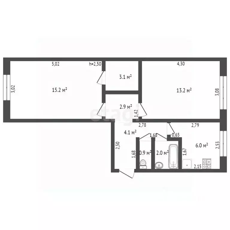 2-к кв. Брянская область, Брянск Клинцовская ул., 63А (47.4 м) - Фото 1