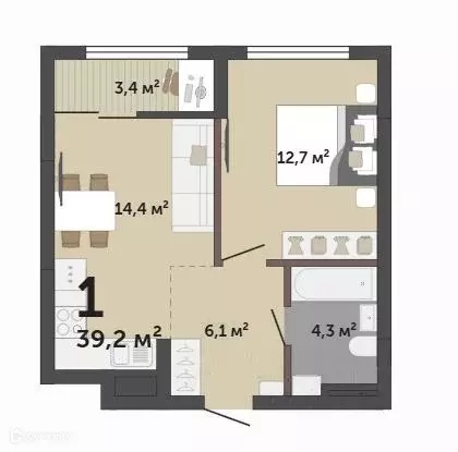 Продаётся 1-к квартира, 39.2 м - Фото 1