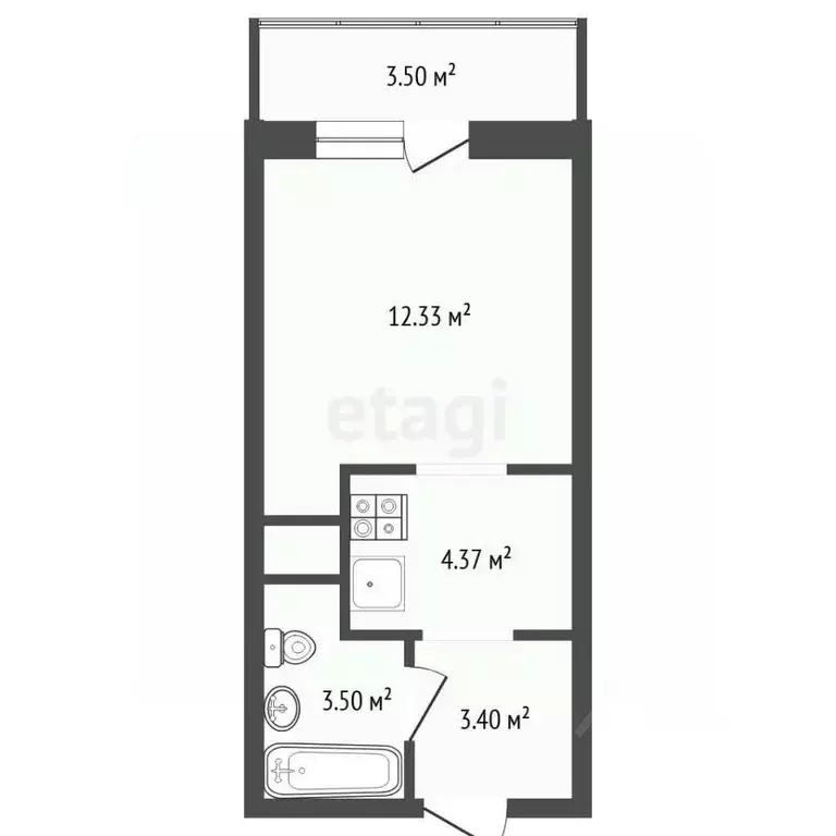 Студия Тюменская область, Тюмень ул. Вадима Бованенко, 3 (23.62 м) - Фото 1