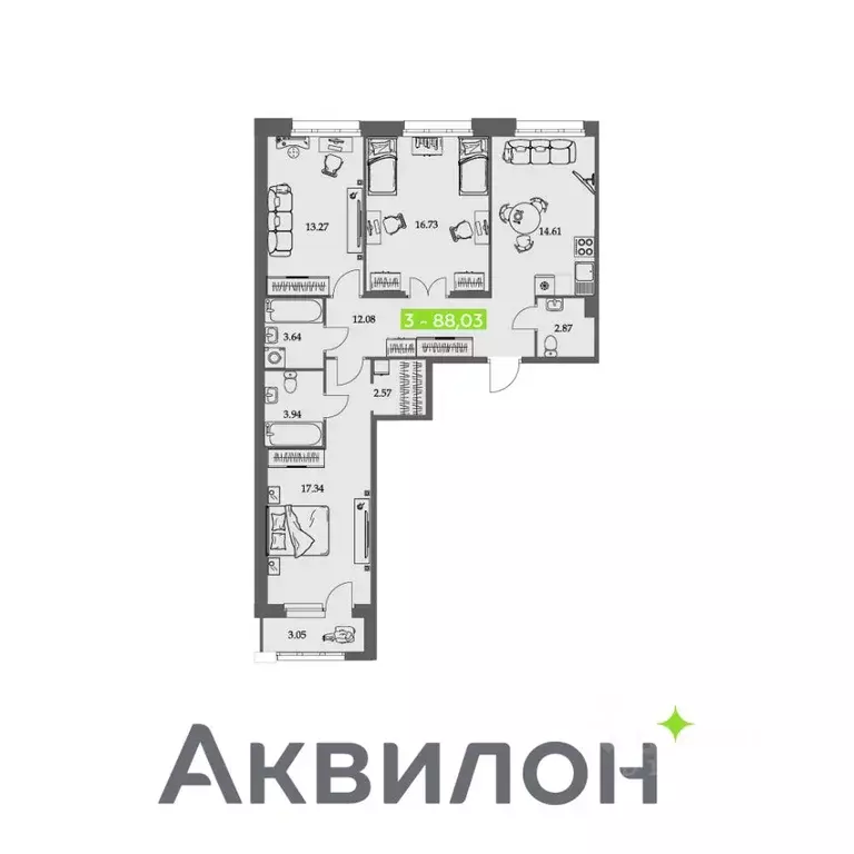 3-к кв. Архангельская область, Архангельск Троицкий просп., 110 (88.02 ... - Фото 0