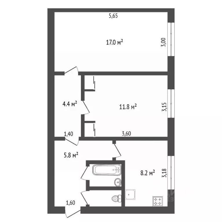 2-к кв. Амурская область, Благовещенск ул. Ленина, 12/2 (51.9 м) - Фото 1