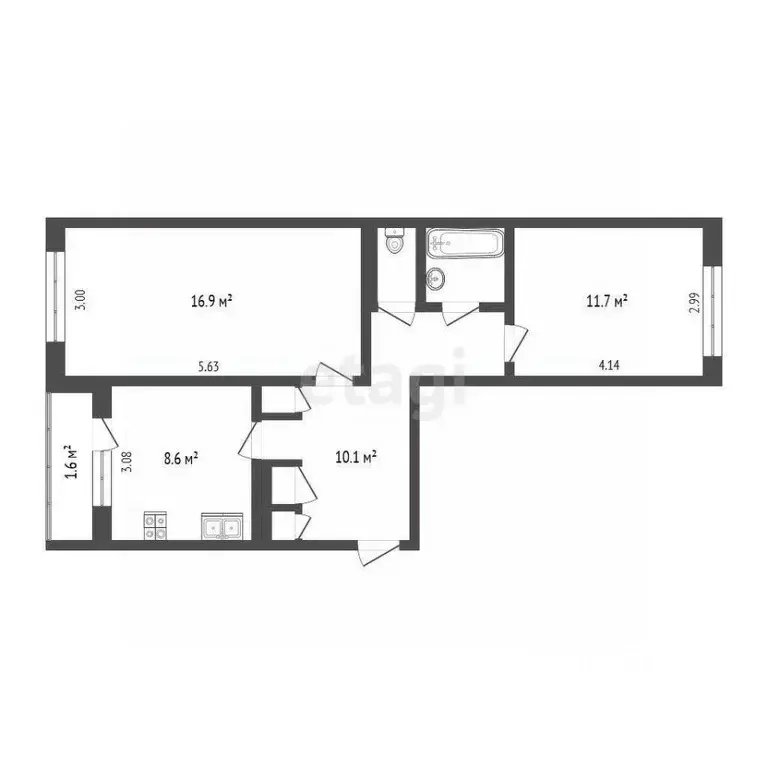 2-к кв. Псковская область, Псков Звездная ул., 10 (52.0 м) - Фото 1