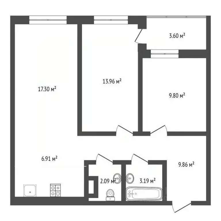 2-к кв. Тюменская область, Тюмень ул. Газовиков, 73 (64.9 м) - Фото 2