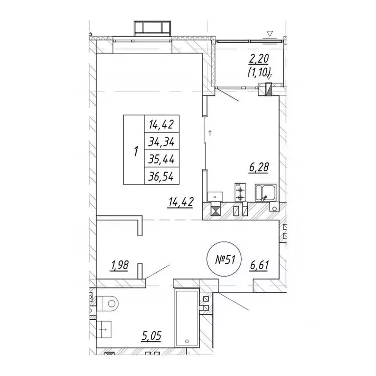 1-к кв. Калининградская область, Зеленоградск пос. Малиновка,  (36.54 ... - Фото 1