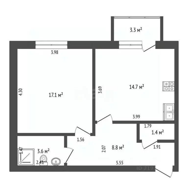 1-к кв. Калининградская область, Балтийск ул. Чехова, 40А (48.9 м) - Фото 2