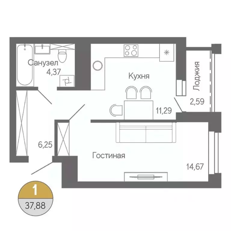1-к кв. Башкортостан, Стерлитамак ул. Ботаническая, 10 (37.88 м) - Фото 1