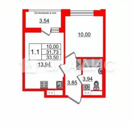 1-к кв. Санкт-Петербург просп. Обуховской обороны, 36 (31.75 м) - Фото 2