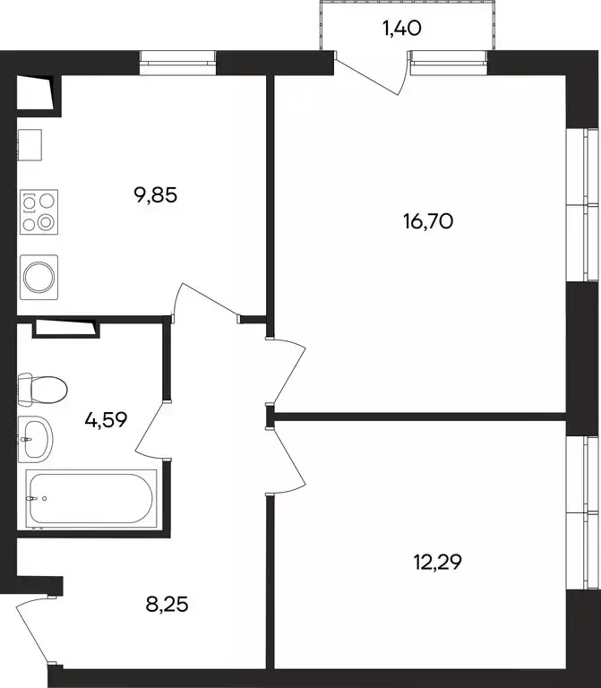 2-комнатная квартира: Заозёрное, жилой комплекс Кубики (53.08 м) - Фото 1