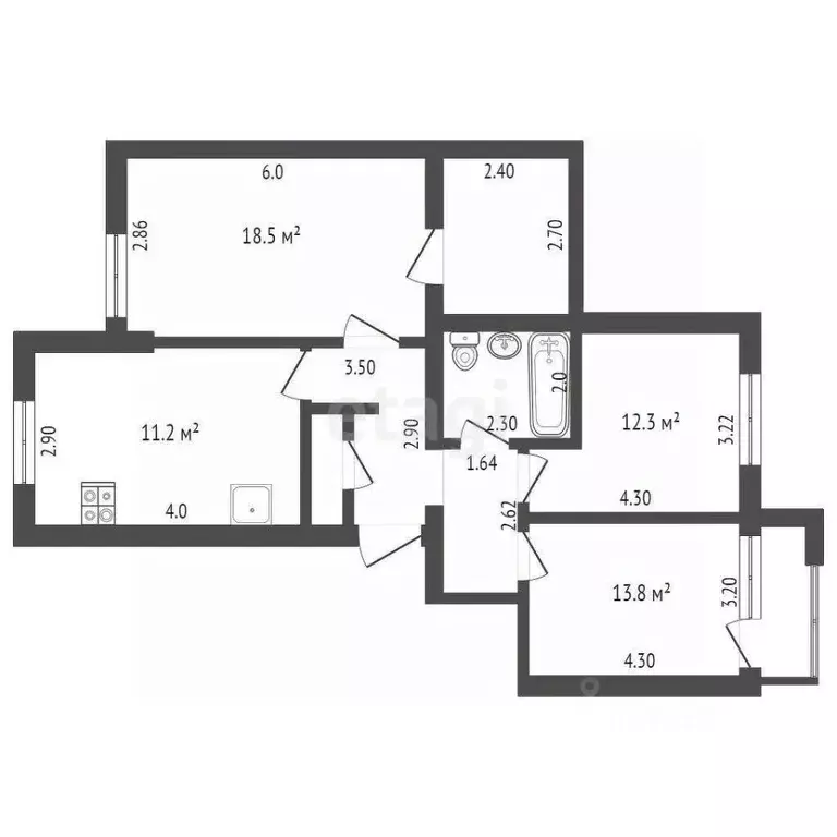 3-к кв. Ростовская область, Аксай ул. Платова, 83/4 (74.4 м) - Фото 2