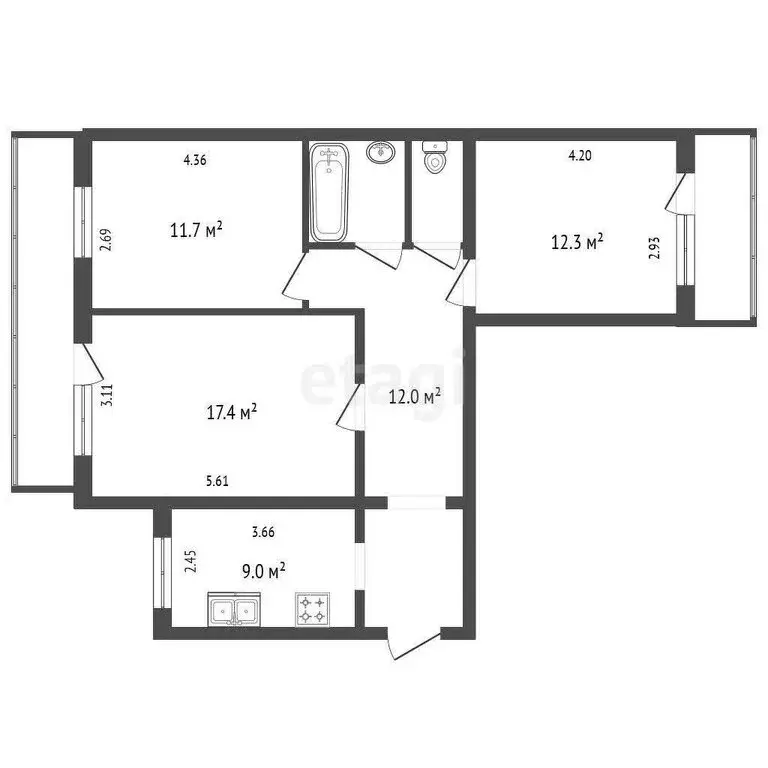 3-комнатная квартира: Гатчина, Рощинская улица, 13/1 (58 м) - Фото 1