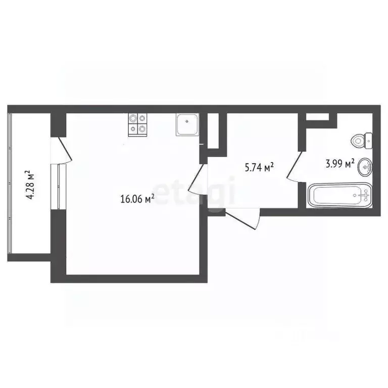 Студия Тюменская область, Тюмень ул. Фармана Салманова, 4 (25.0 м) - Фото 2