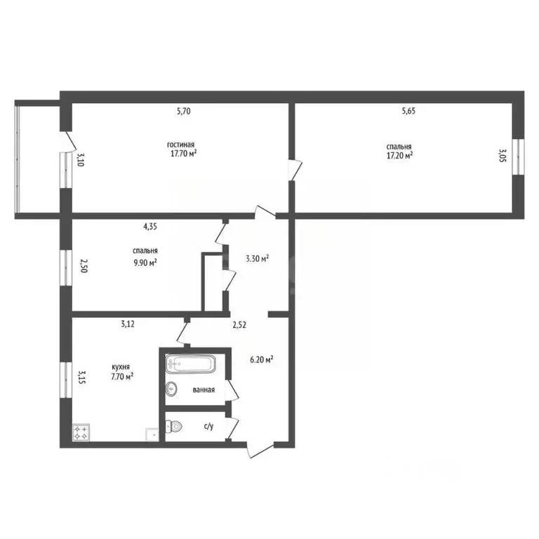 3-к кв. Амурская область, Благовещенск Амурская ул., 114 (57.0 м) - Фото 1
