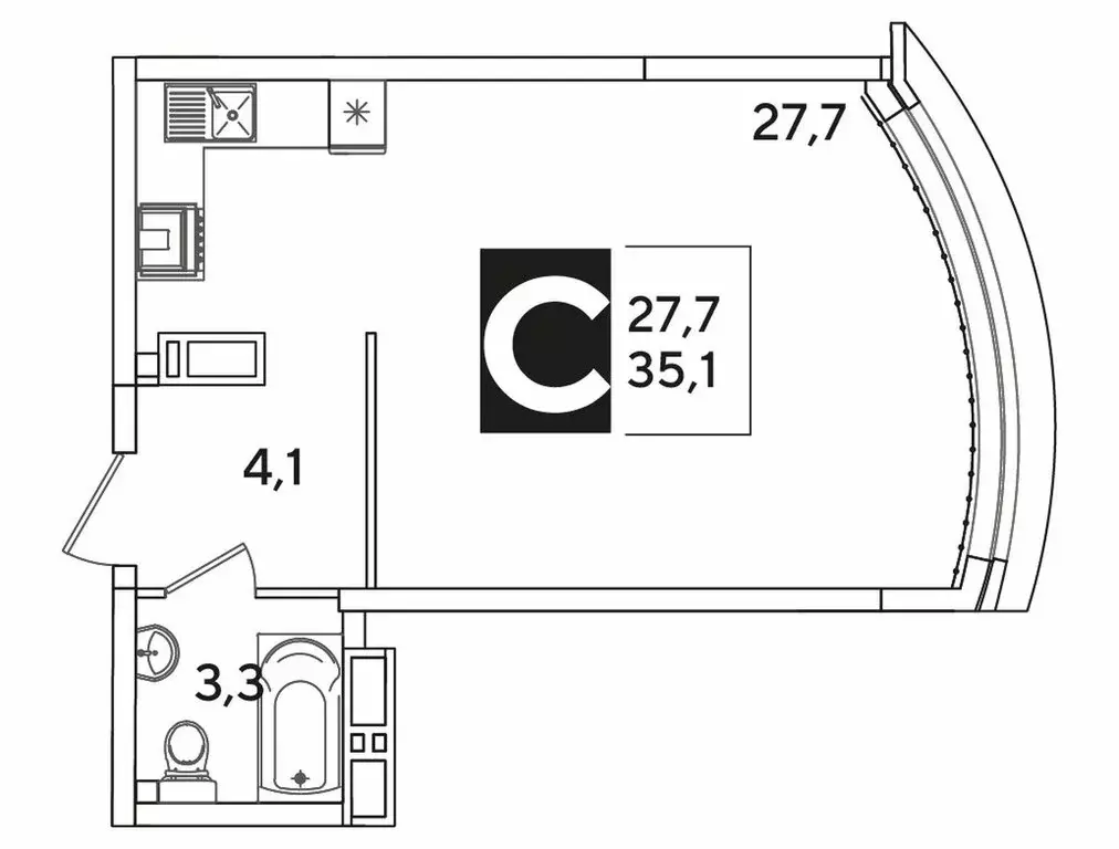 Квартира-студия: Краснодар, улица Ивана Беличенко, 92к5 (35.1 м) - Фото 1