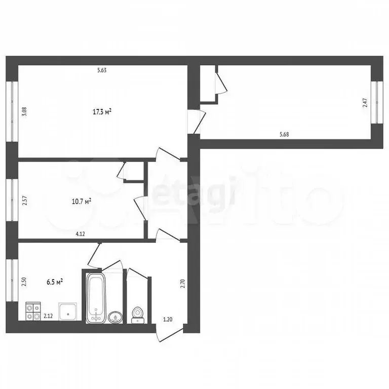 3-к. квартира, 58,5 м, 1/5 эт. - Фото 0